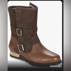 Women’s Sorel Major Moto Brown Waterproof Leather Slip On Boots